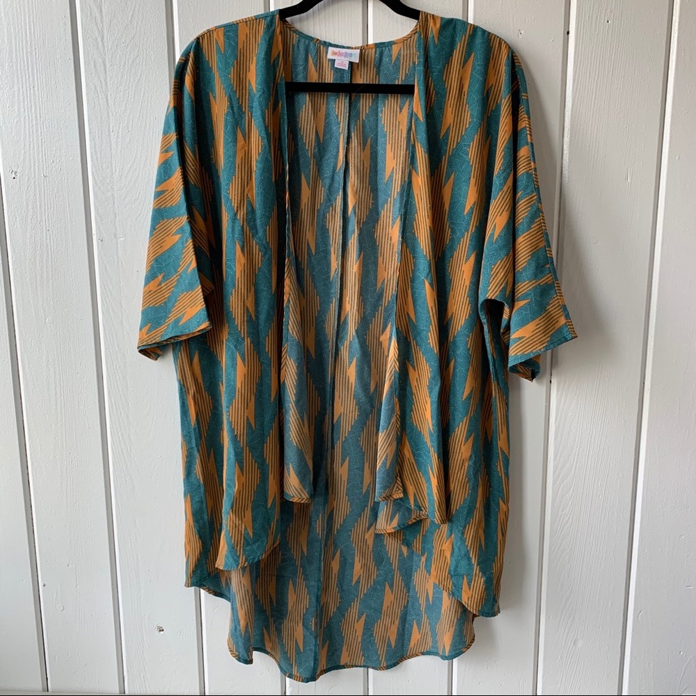 LuLaRoe Lindsay Kimono Blue & Gold Size Small